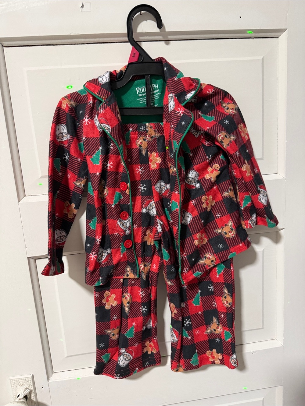 Rudolph Red Plaid Kids Pajama Set with Holiday Characters